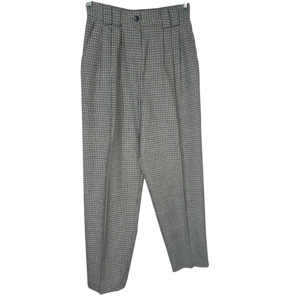 Vintage Smart Parts High-Waisted Pleated Front Houndstooth‎ Trousers - Size 9